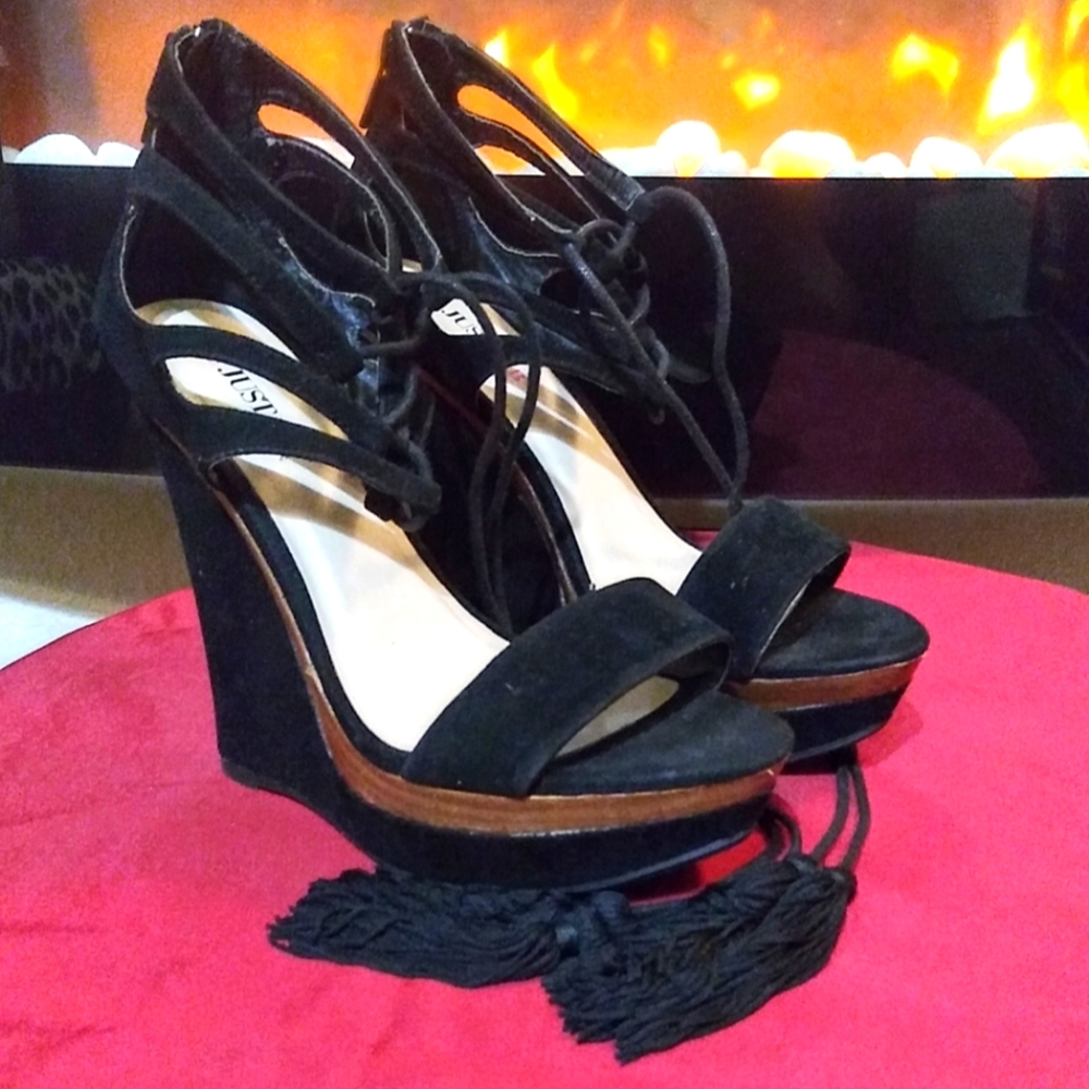 Black 6-in Suede Wedges